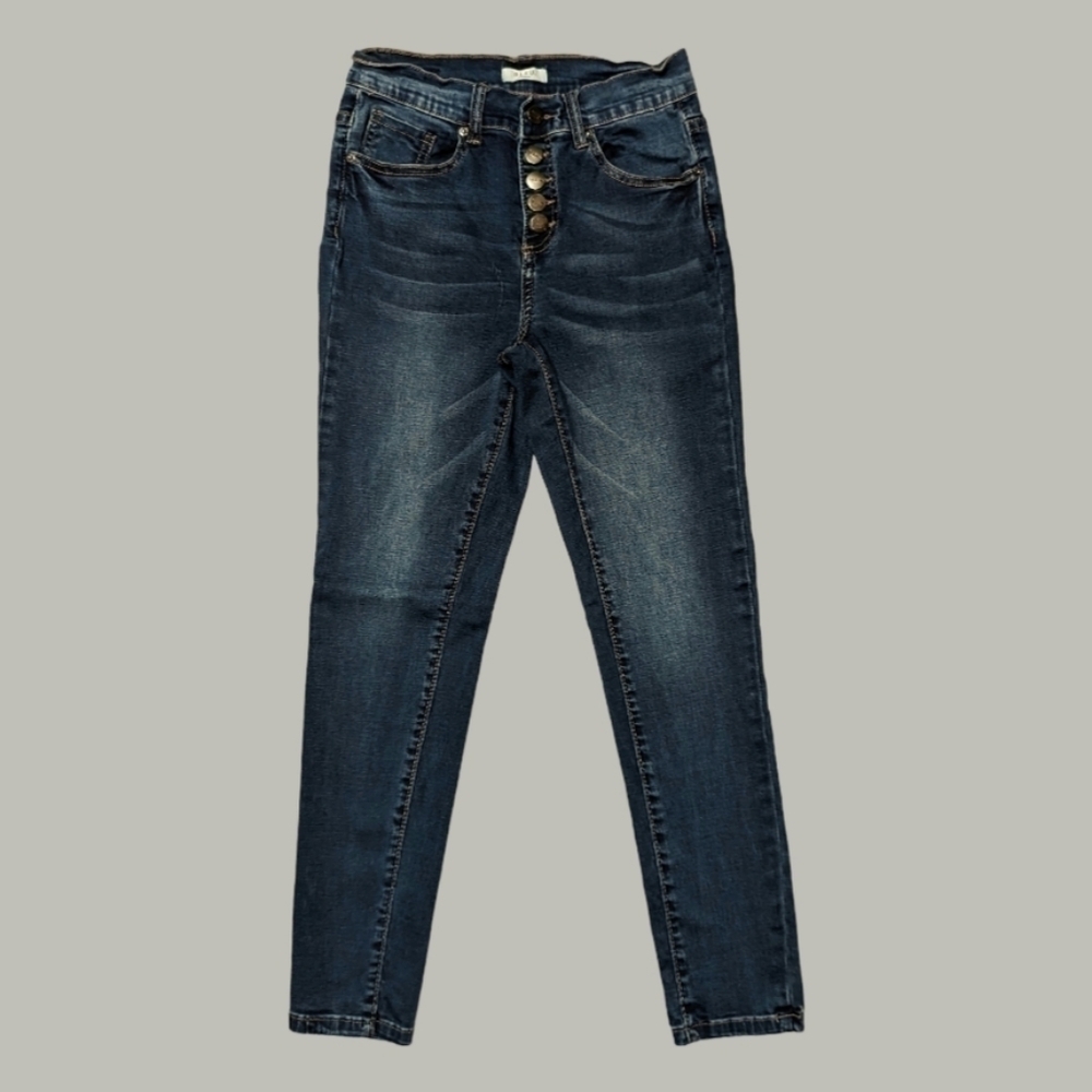 4/$15 BLEU HIGH-RISE SKINNY BUTTON FRONT WHISKER MEDIUM WASH JEANS